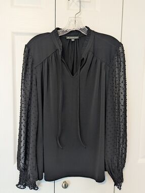 Adrianna Papell Long Sleeve Blouse, Black Large